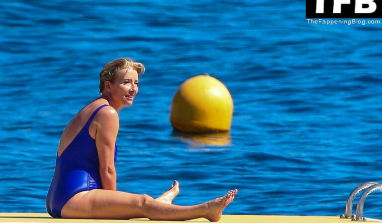 Emma Thompson Relaxes on the Floating Pontoon of the Sea (50 Photos)